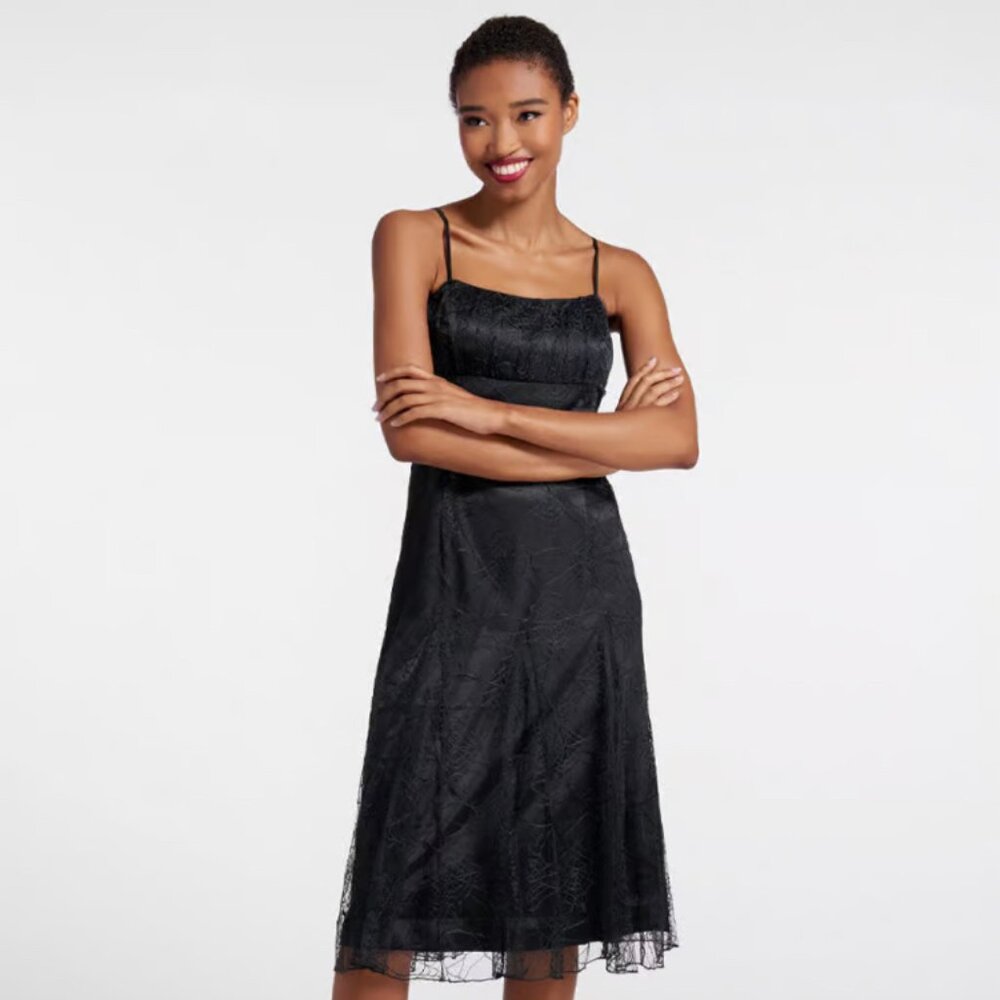 Modcloth Dying to Meet You Interwebs Spider Mesh Midi Dress - Black- NWT